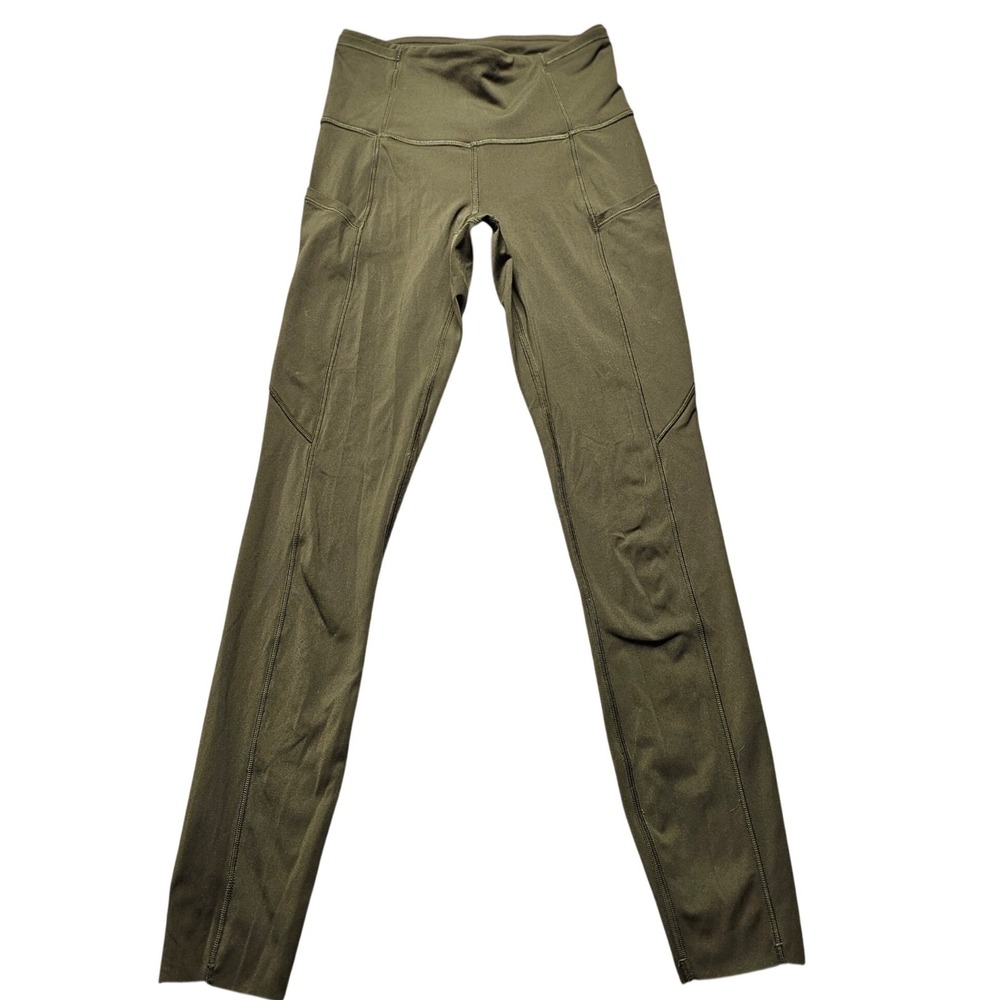 Lululemon Fast and Free High-Rise Tight 22" Womens Olive Green Leggings Pockets